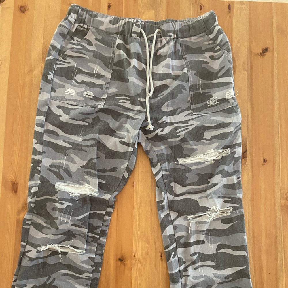 Grey Camo Drawstring Pants